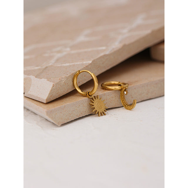 Yhpup Stainless Steel Sun Moon Hoop Earrings High Quality 18