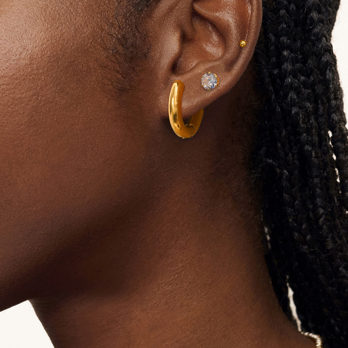 Three Pairs Of Stainless Steel Hoop Earrings For Women