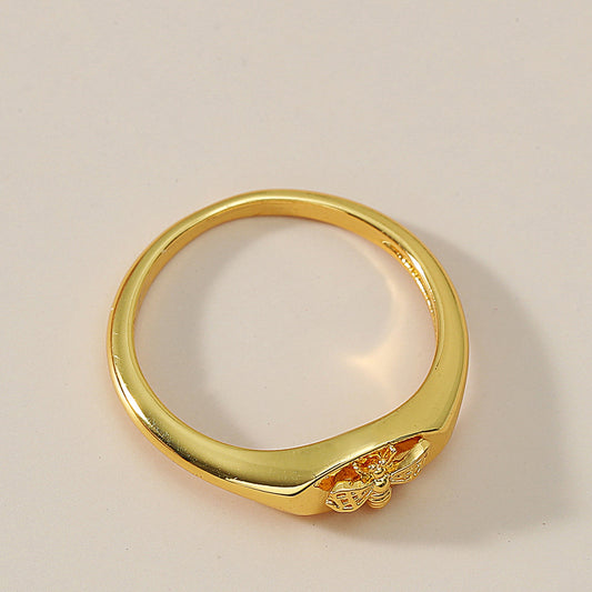 Golden Bee Signet Ring Fashion Brass