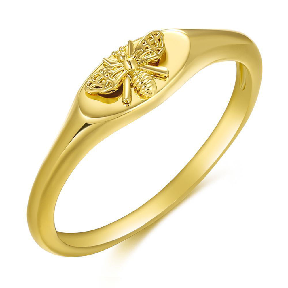 Golden Bee Signet Ring Fashion Brass