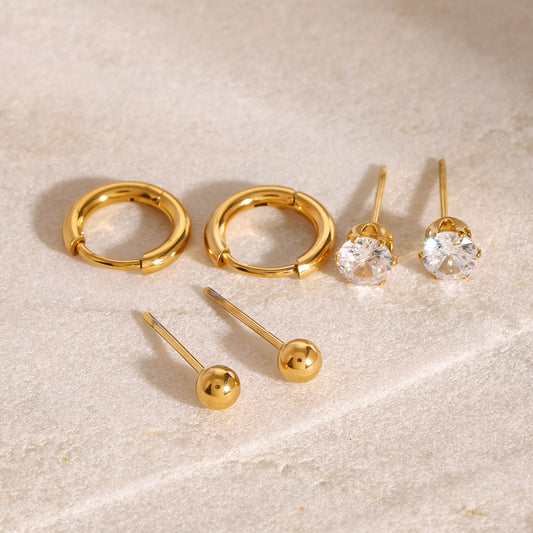 Three Pairs Of Stainless Steel Hoop Earrings For Women