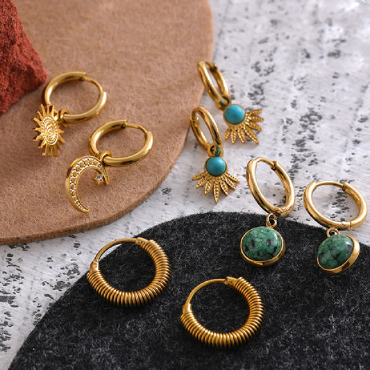Yhpup Stainless Steel Sun Moon Hoop Earrings High Quality 18