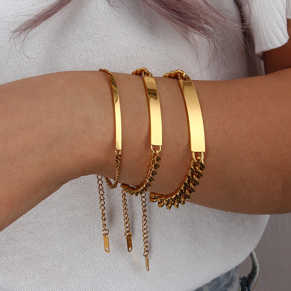 Geometric Cuban Link Chain Stainless Steel Curved Bracelet